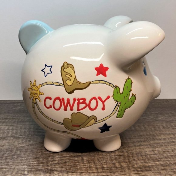 Piggy Bank Ceramic Pig with Texas Cowboy Deputy Sheriff - Picture 6 of 8